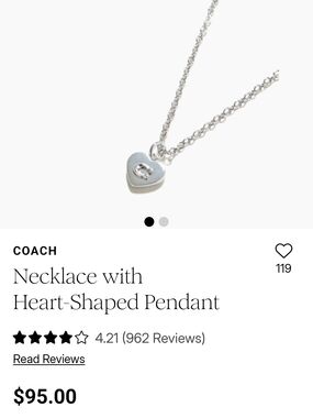 COACH Silver Heart Pendant Necklace NIB 16 Inch